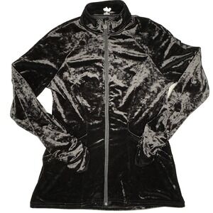 Tzu Tzu Womens Black Crushed Velvet Full Zip Mock Neck Jacket Made in USA Large‎
